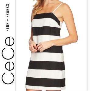 NWT CeCe Striped Square Neck Sheath Dress Linen